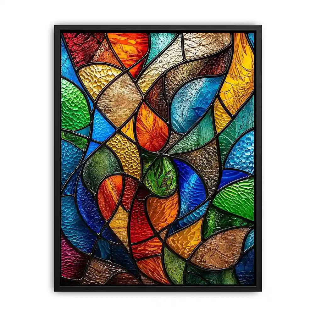 Abstract stained glass mosaic artwork with colorful flowing geometric patterns modern wall art canvas