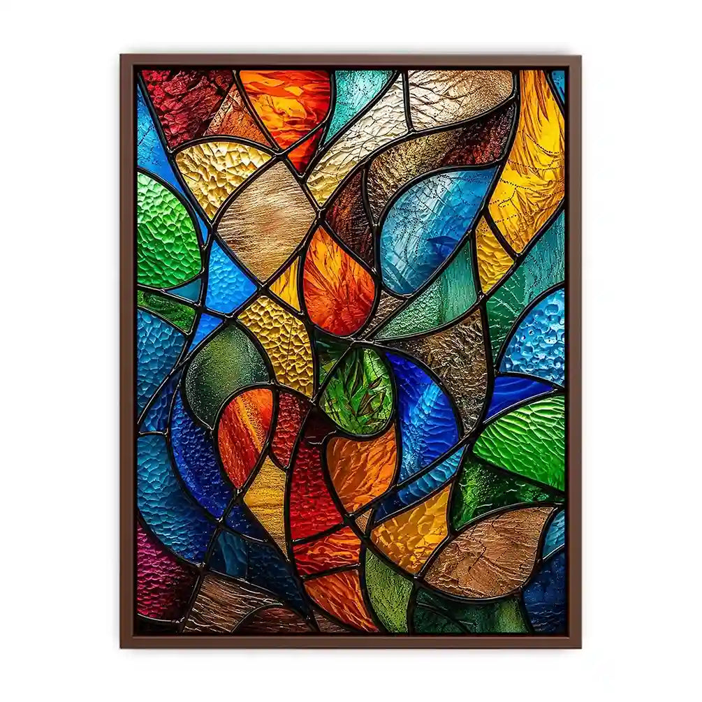 Abstract stained glass mosaic artwork with colorful flowing geometric patterns modern wall art canvas