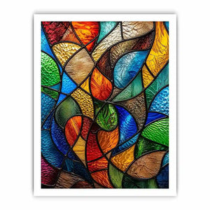 Abstract stained glass mosaic artwork with colorful flowing geometric patterns modern wall art canvas