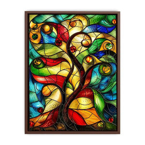 Abstract stained glass artwork with flowing organic curves and colorful jewel toned mosaic modern wall art canvas