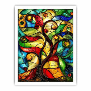 Abstract stained glass artwork with flowing organic curves and colorful jewel toned mosaic modern wall art canvas