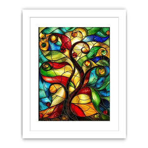 Abstract stained glass artwork with flowing organic curves and colorful jewel toned mosaic modern wall art canvas