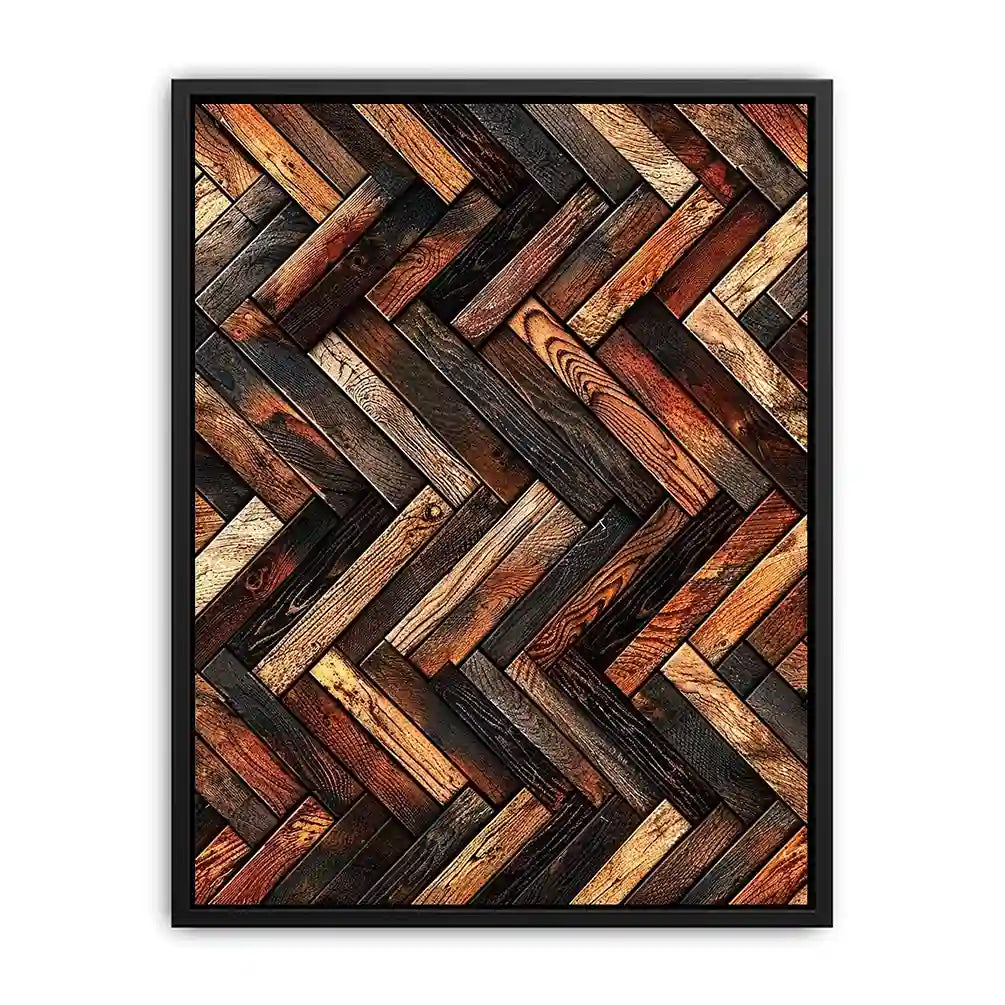 Rustic geometric wood texture canvas wall art with modern herringbone pattern and earthy natural tones