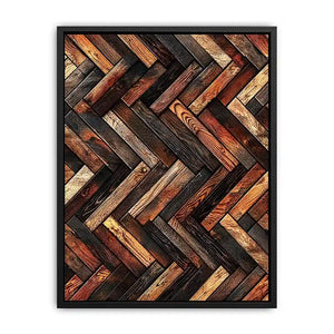 Rustic geometric wood texture canvas wall art with modern herringbone pattern and earthy natural tones