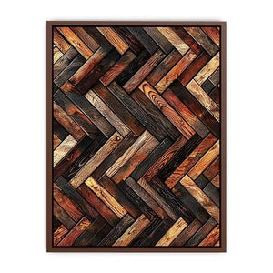 Rustic geometric wood texture canvas wall art with modern herringbone pattern and earthy natural tones