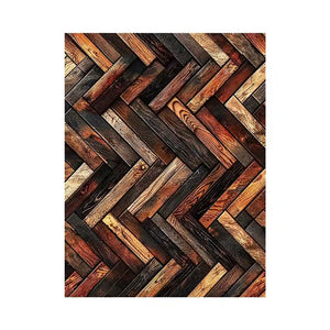 Rustic geometric wood texture canvas wall art with modern herringbone pattern and earthy natural tones