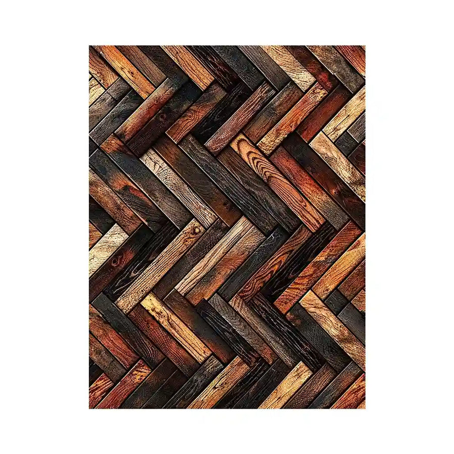 Rustic geometric wood texture canvas wall art with modern herringbone pattern and earthy natural tones