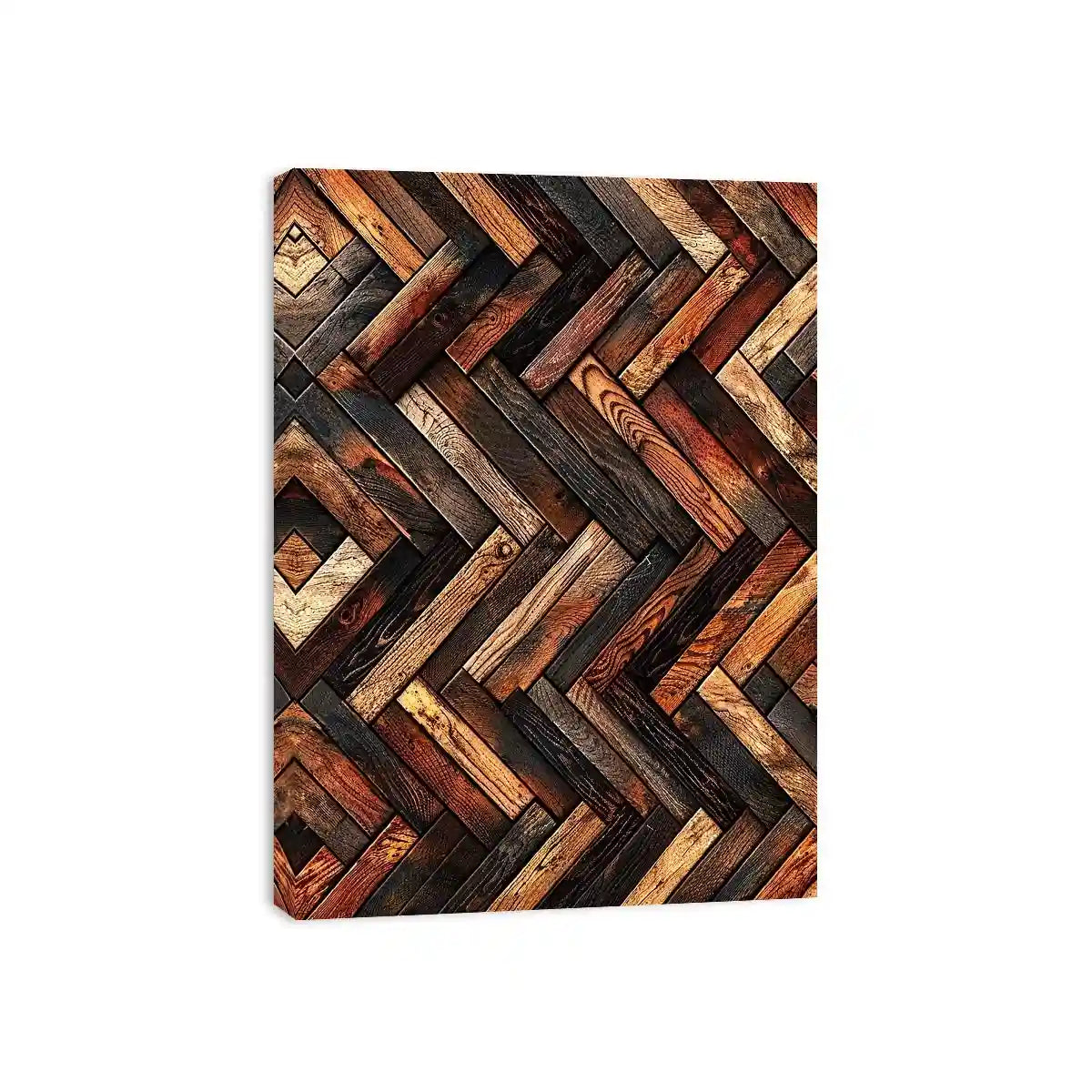Rustic geometric wood texture canvas wall art with modern herringbone pattern and earthy natural tones