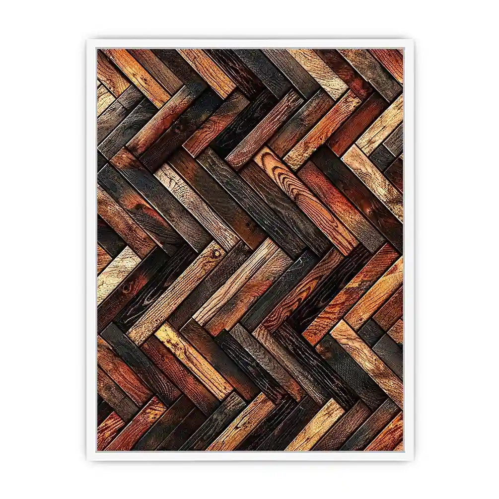 Rustic geometric wood texture canvas wall art with modern herringbone pattern and earthy natural tones