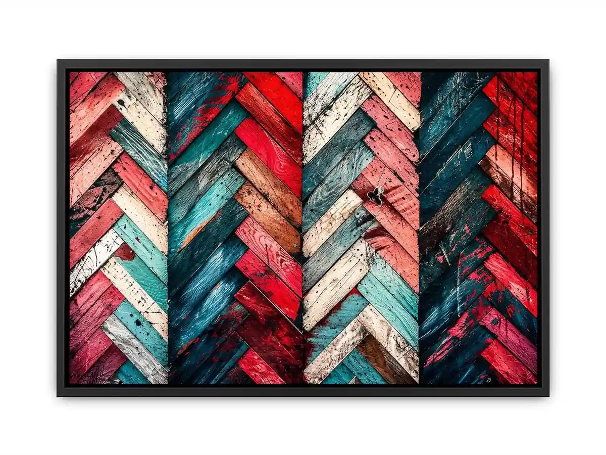 Modern colorful herringbone wood texture canvas wall art with bold geometric abstract pattern design