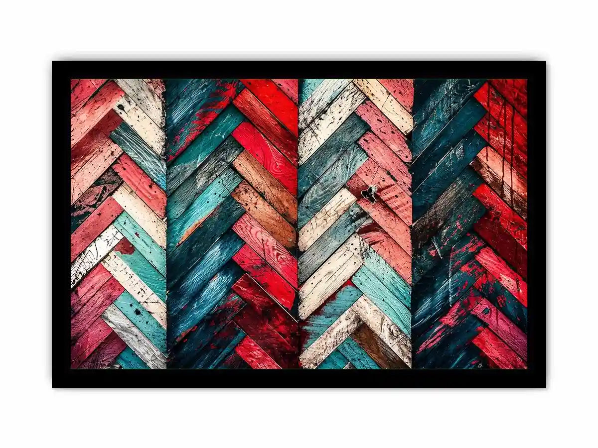 Modern colorful herringbone wood texture canvas wall art with bold geometric abstract pattern design