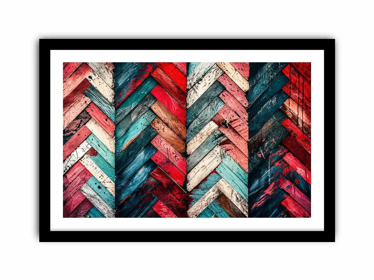 Modern colorful herringbone wood texture canvas wall art with bold geometric abstract pattern design