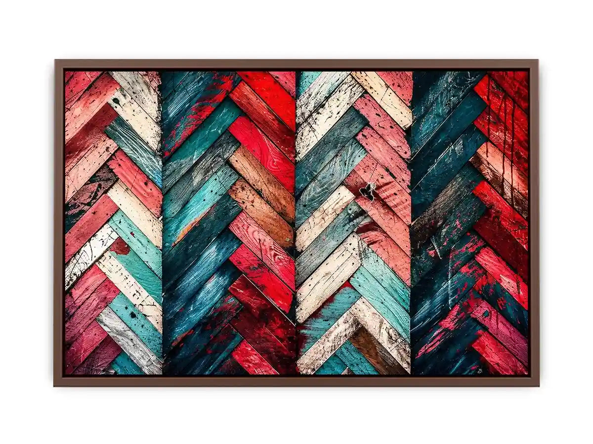 Modern colorful herringbone wood texture canvas wall art with bold geometric abstract pattern design