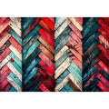 Modern colorful herringbone wood texture canvas wall art with bold geometric abstract pattern design