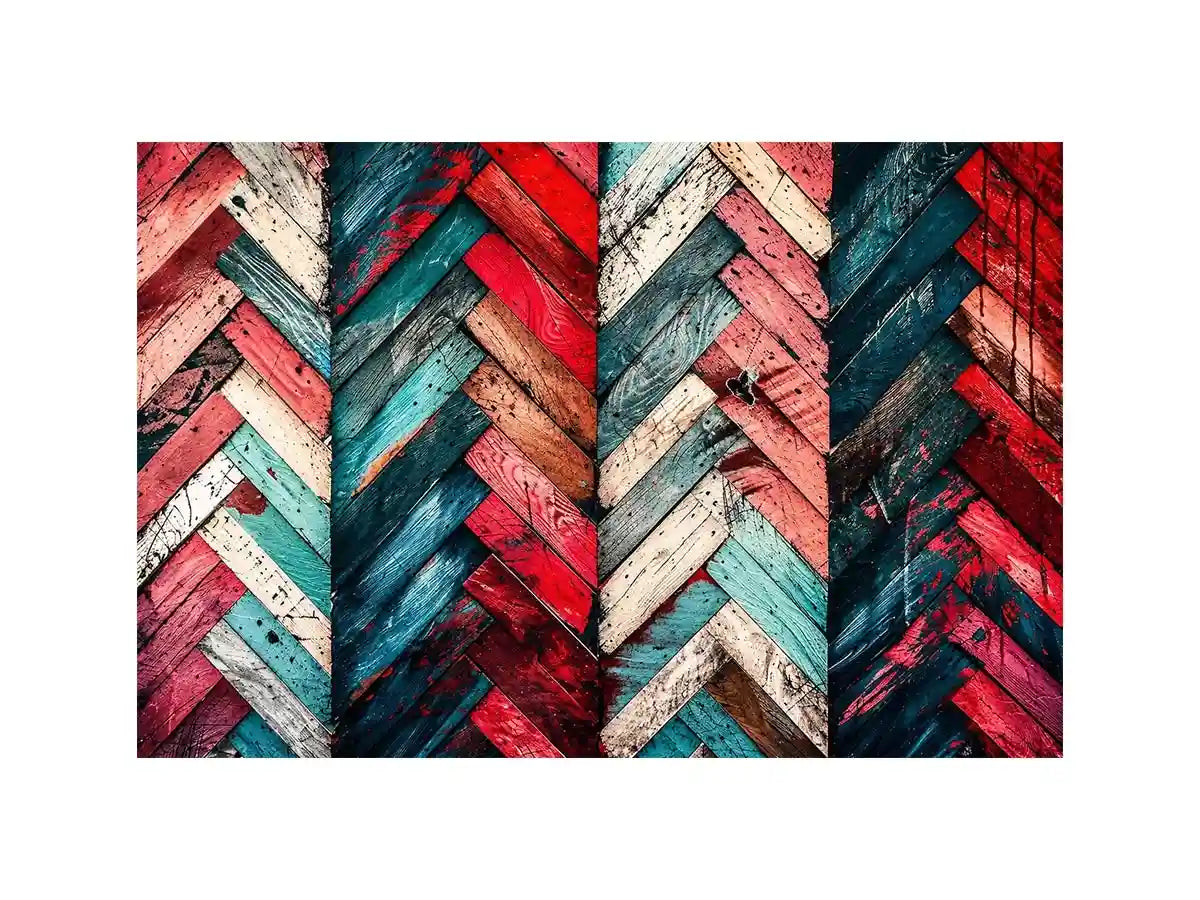 Modern colorful herringbone wood texture canvas wall art with bold geometric abstract pattern design