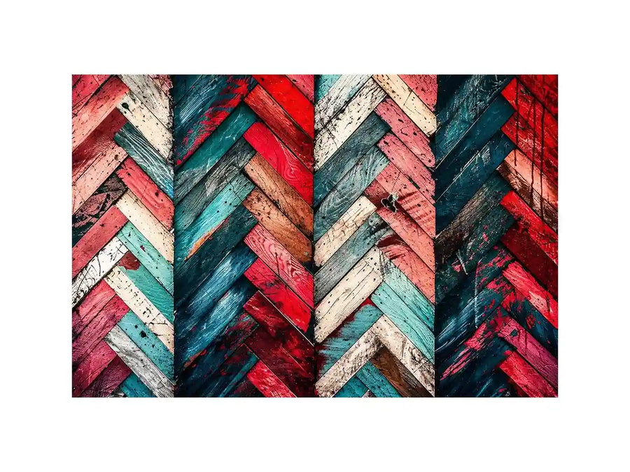 Modern colorful herringbone wood texture canvas wall art with bold geometric abstract pattern design
