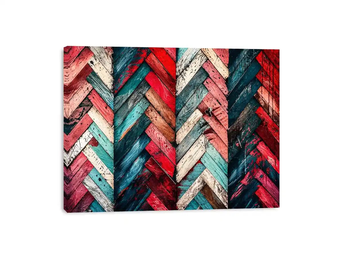 Modern colorful herringbone wood texture canvas wall art with bold geometric abstract pattern design