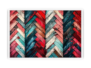 Modern colorful herringbone wood texture canvas wall art with bold geometric abstract pattern design
