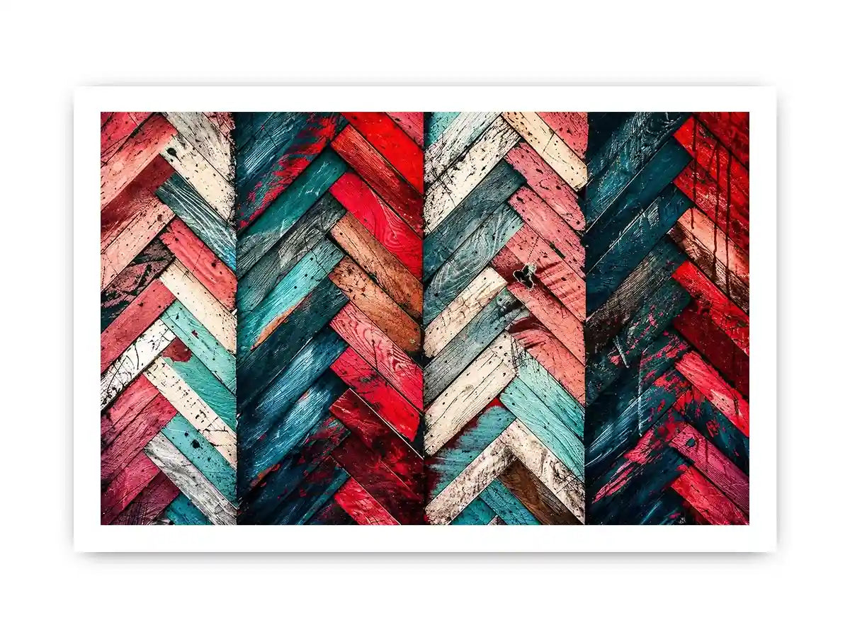 Modern colorful herringbone wood texture canvas wall art with bold geometric abstract pattern design