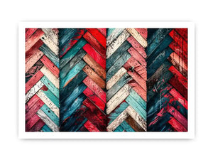 Modern colorful herringbone wood texture canvas wall art with bold geometric abstract pattern design