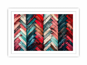 Modern colorful herringbone wood texture canvas wall art with bold geometric abstract pattern design