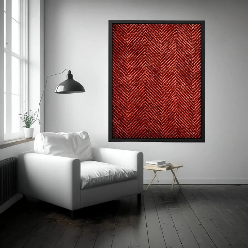 Rust red chevron textured canvas wall art with modern geometric pattern and tactile woven detail
