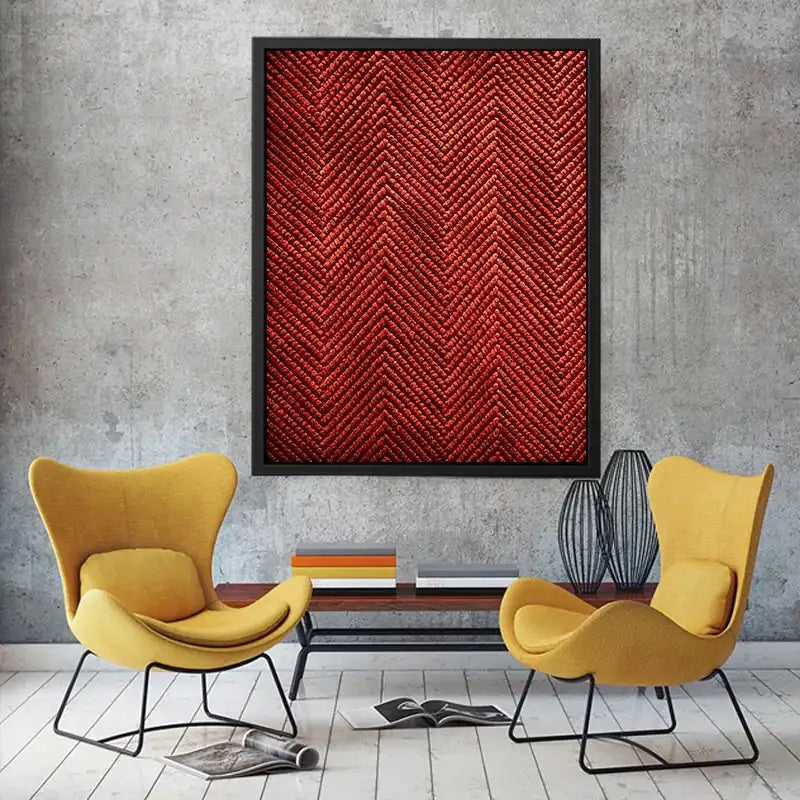 Rust red chevron textured canvas wall art with modern geometric pattern and tactile woven detail