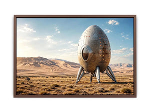 Minimal futuristic desert pod canvas wall art with soft neutral tones and modern sci fi atmosphere