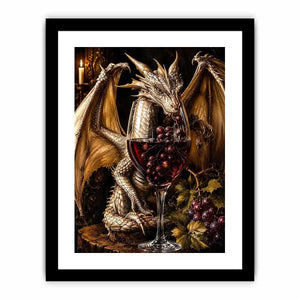Fantasy dragon wine wall art with gothic medieval dragon and red wine glass canvas print