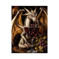 Fantasy dragon wine wall art with gothic medieval dragon and red wine glass canvas print