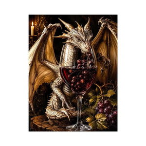 Fantasy dragon wine wall art with gothic medieval dragon and red wine glass canvas print