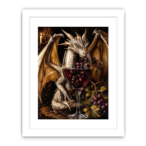 Fantasy dragon wine wall art with gothic medieval dragon and red wine glass canvas print