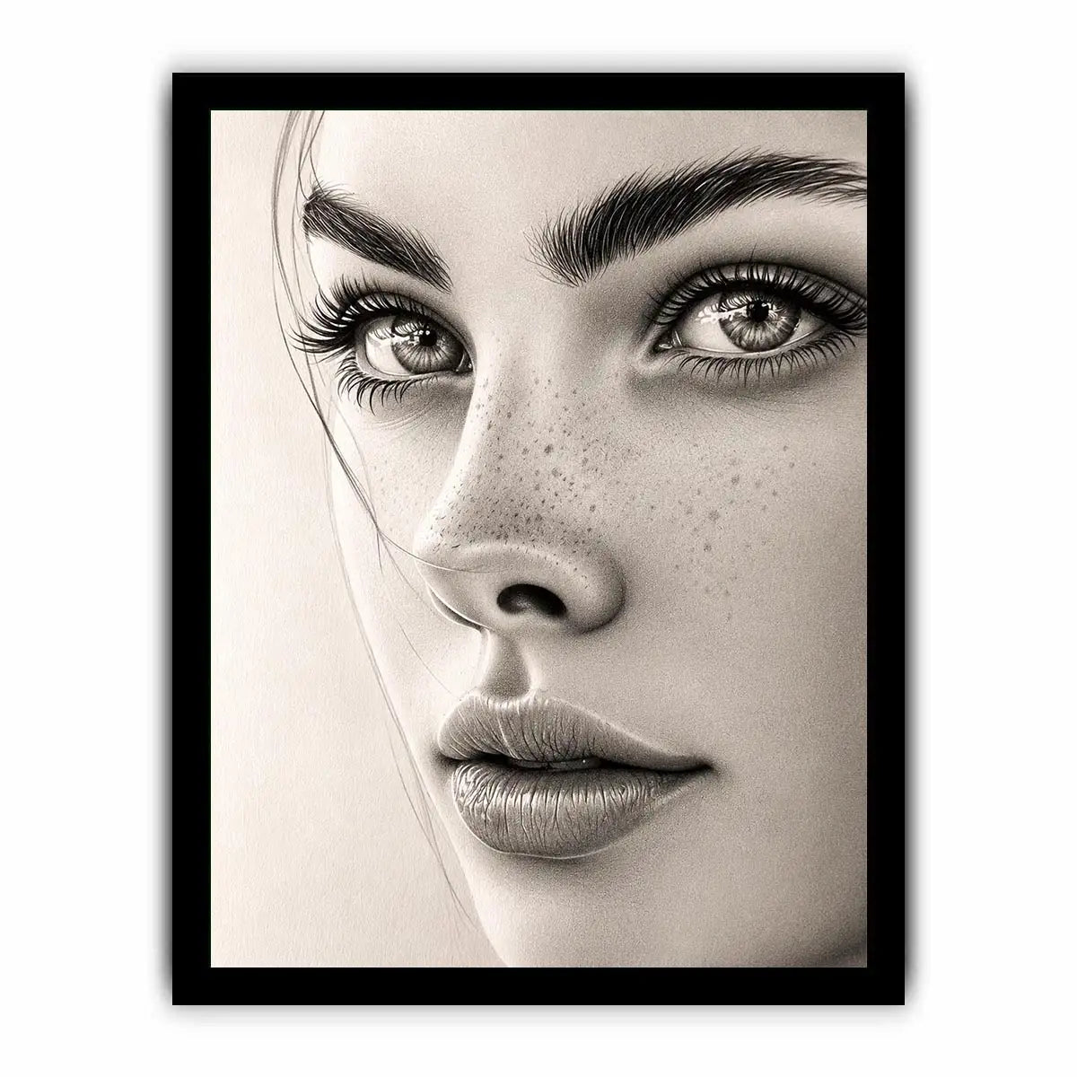 Minimalist pencil portrait wall art with elegant feminine face sketch and monochrome modern canvas print