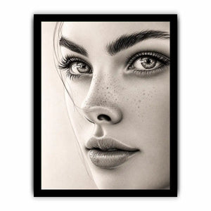 Minimalist pencil portrait wall art with elegant feminine face sketch and monochrome modern canvas print