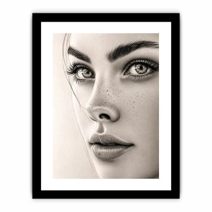 Minimalist pencil portrait wall art with elegant feminine face sketch and monochrome modern canvas print