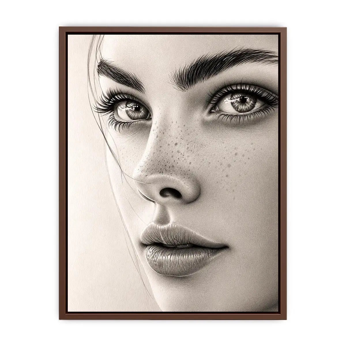 Minimalist pencil portrait wall art with elegant feminine face sketch and monochrome modern canvas print