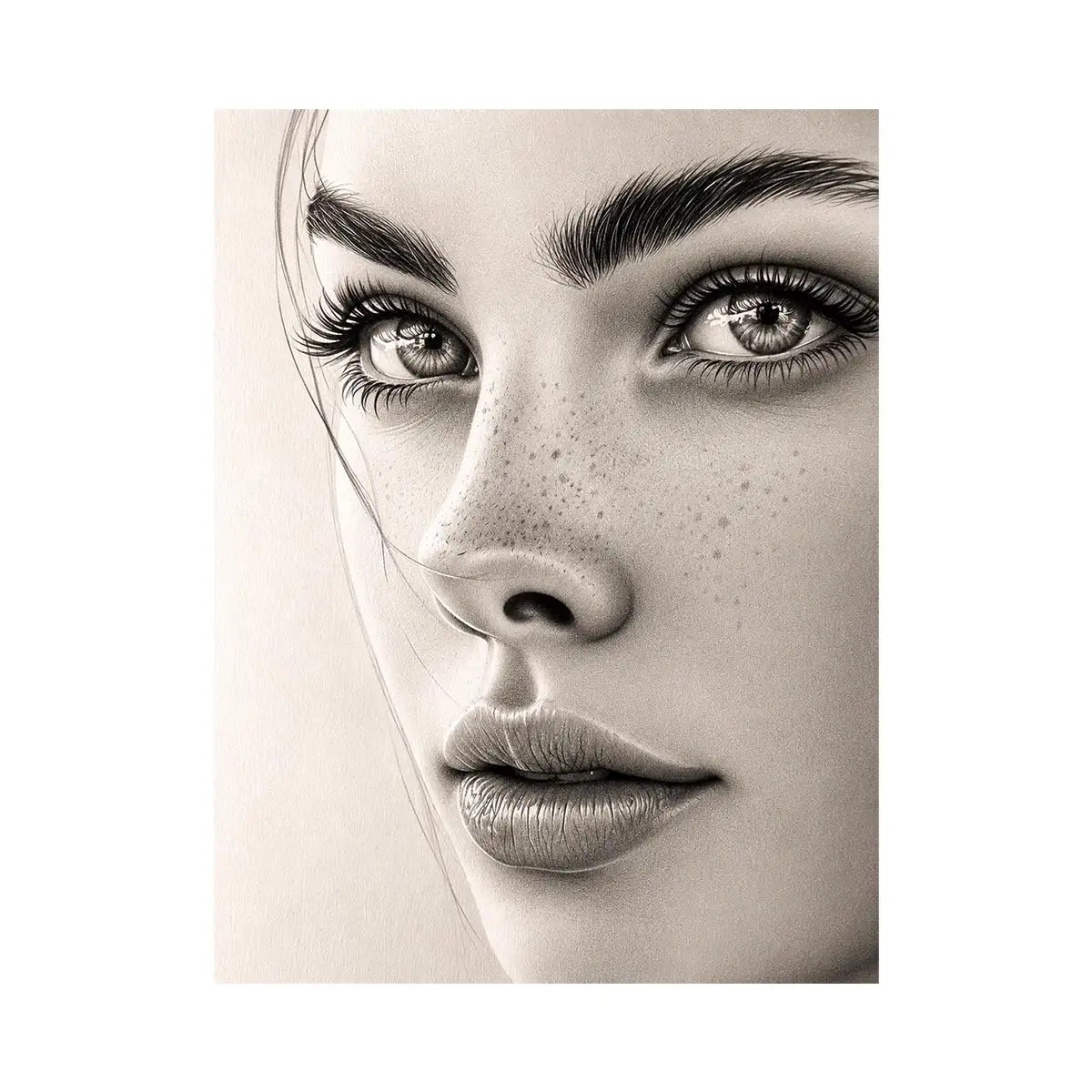 Minimalist pencil portrait wall art with elegant feminine face sketch and monochrome modern canvas print