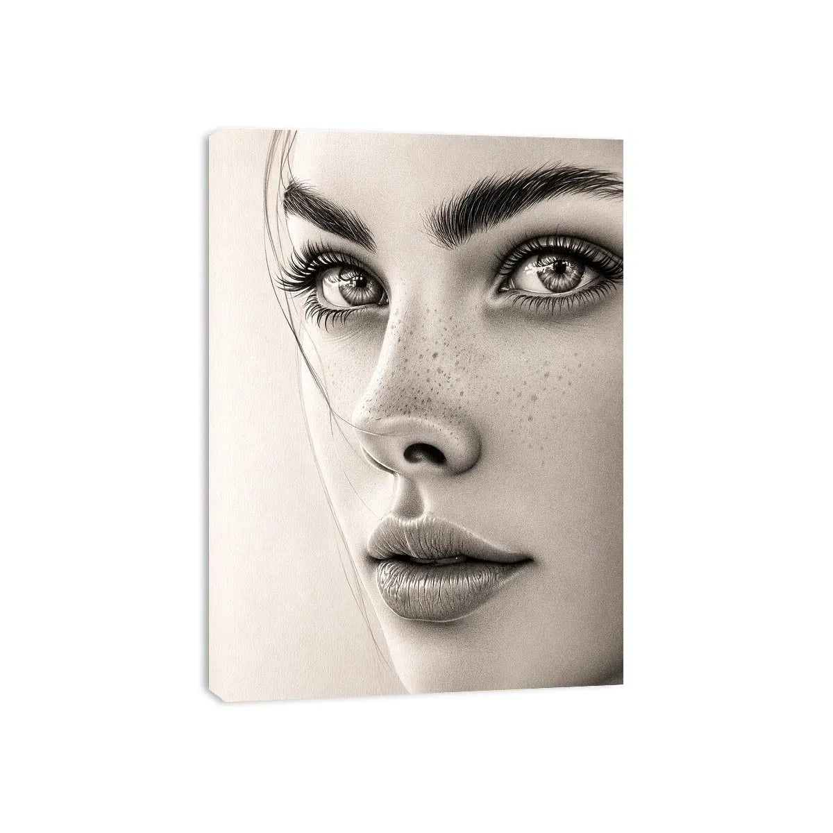 Minimalist pencil portrait wall art with elegant feminine face sketch and monochrome modern canvas print