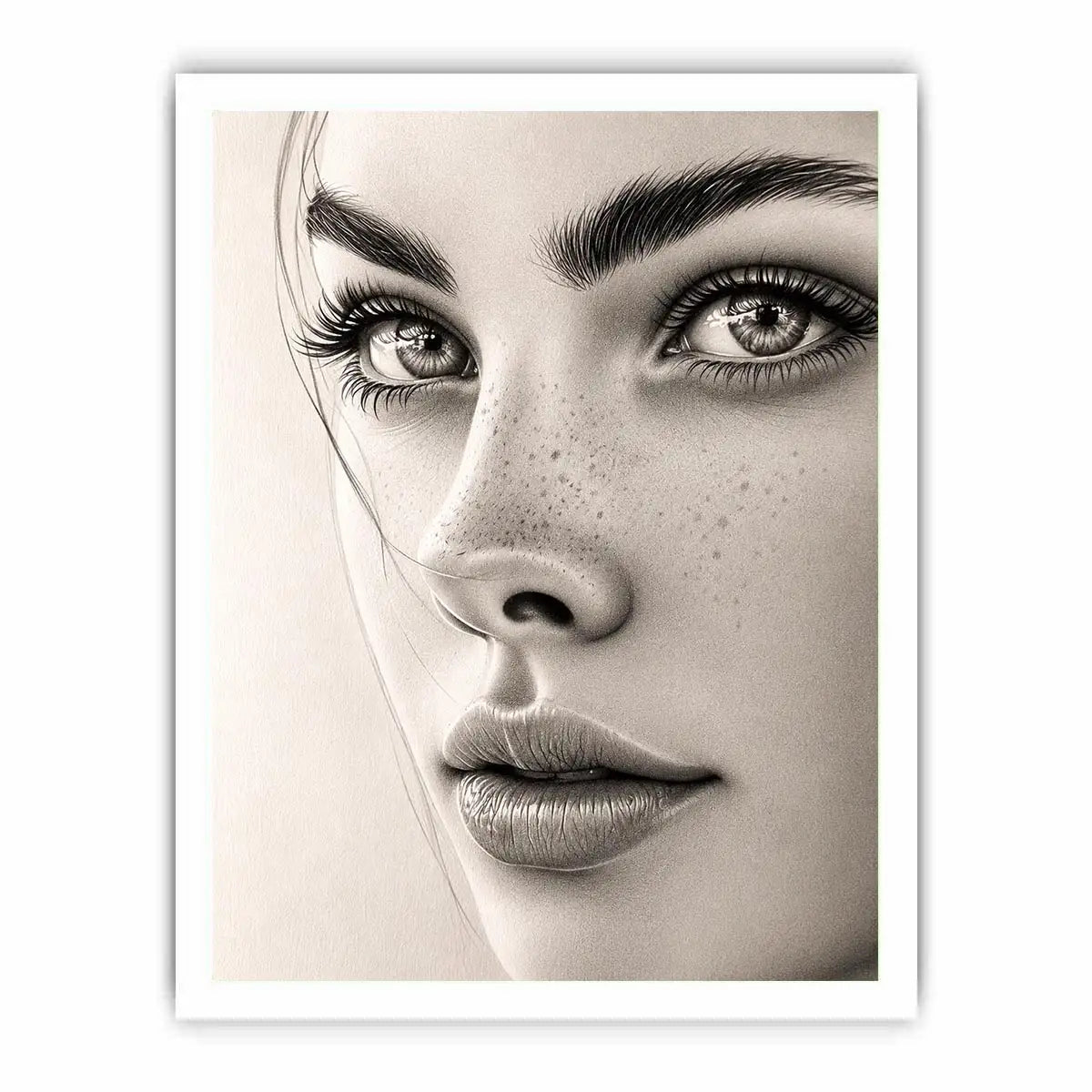 Minimalist pencil portrait wall art with elegant feminine face sketch and monochrome modern canvas print