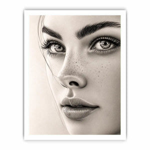 Minimalist pencil portrait wall art with elegant feminine face sketch and monochrome modern canvas print