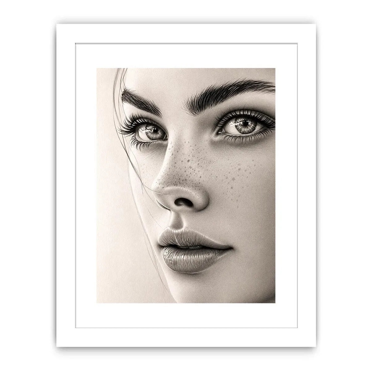 Minimalist pencil portrait wall art with elegant feminine face sketch and monochrome modern canvas print
