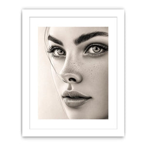 Minimalist pencil portrait wall art with elegant feminine face sketch and monochrome modern canvas print