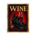 Vintage poster of a black cat with a glass of red wine in retro style