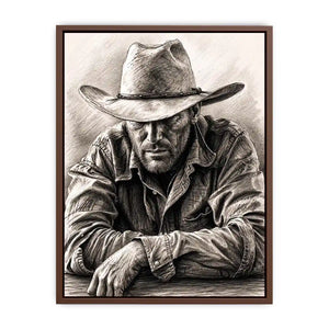 Cowboy sketch wall art with rustic western pencil portrait and monochrome vintage canvas print