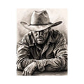 Cowboy sketch wall art with rustic western pencil portrait and monochrome vintage canvas print