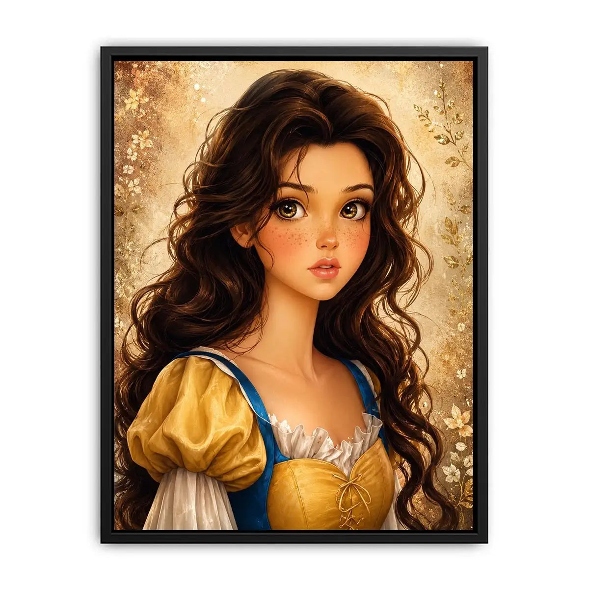 Whimsical princess portrait wall art with dreamy fairytale girl and soft storybook canvas print