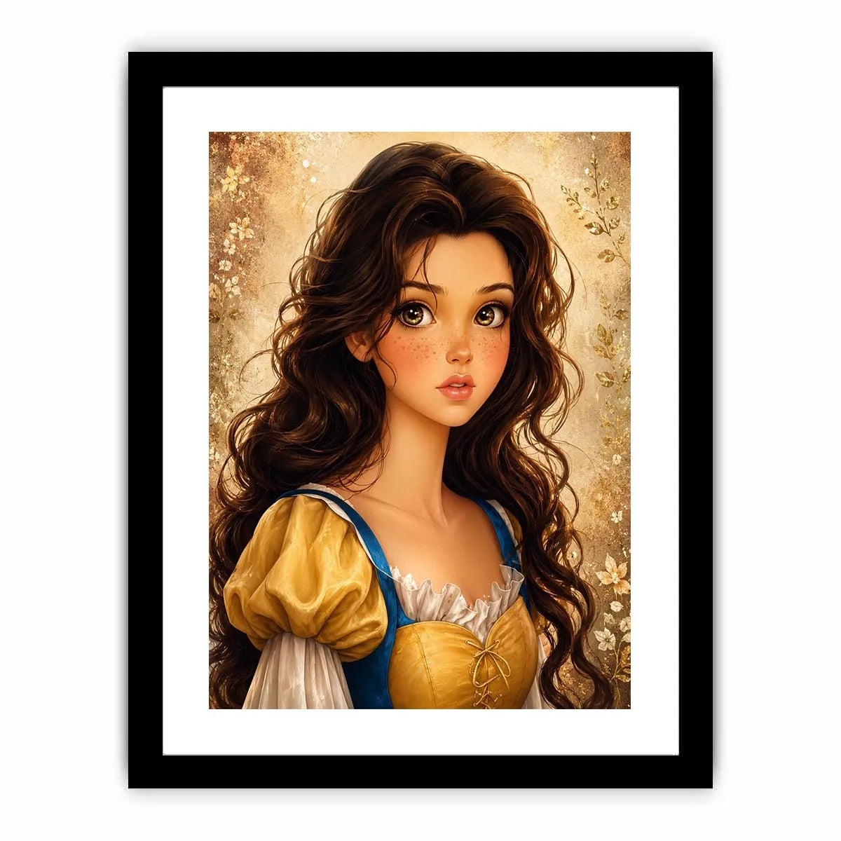 Whimsical princess portrait wall art with dreamy fairytale girl and soft storybook canvas print