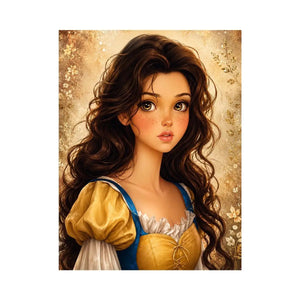 Whimsical princess portrait wall art with dreamy fairytale girl and soft storybook canvas print