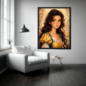 Whimsical princess portrait wall art with dreamy fairytale girl and soft storybook canvas print