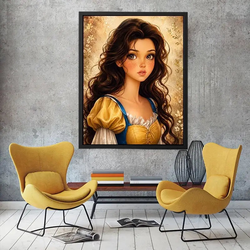 Whimsical princess portrait wall art with dreamy fairytale girl and soft storybook canvas print